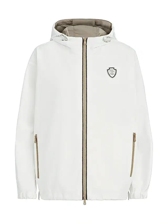 Brunello Cucinelli Women's Nylon Hooded Outerwear Jacket with Logo and Precious Trims - White
