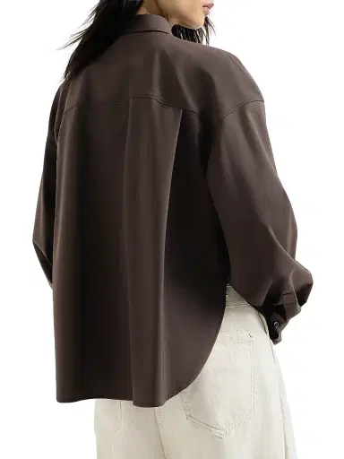 Brunello Cucinelli Women's Tropical Luxury Wool Shirt with Shiny Tab - Brown - Size XXXL | Thumbnail 3