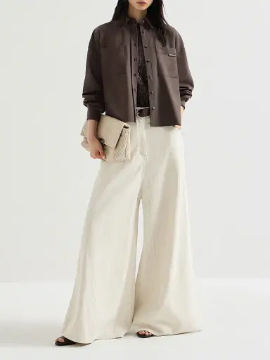 Brunello Cucinelli Women's Tropical Luxury Wool Shirt with Shiny Tab - Brown - Size XXXL | Thumbnail 6