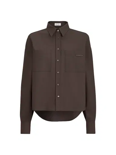 Brunello Cucinelli Women's Tropical Luxury Wool Shirt with Shiny Tab - Brown - Size XXXL | Thumbnail 1