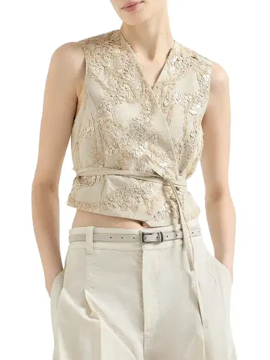 Brunello Cucinelli Women's Techno Cotton Poplin Vest - Beige - Size 12 | Thumbnail 2 Brunello Cucinelli Women's Techno Cotton Poplin Vest - Beige - Size 12 | Thumbnail 2