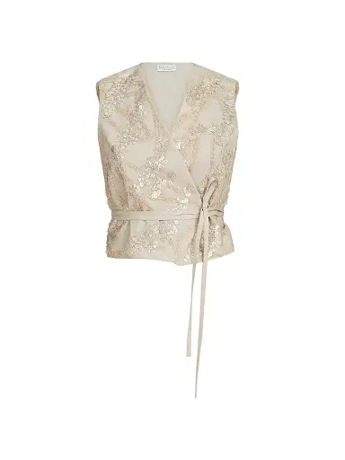 Brunello Cucinelli Women's Techno Cotton Poplin Vest - Beige - Size 12 | Thumbnail 1 Brunello Cucinelli Women's Techno Cotton Poplin Vest - Beige - Size 12 | Thumbnail 1