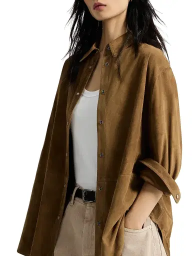 Brunello Cucinelli Women's Suede Shirt with Monili - Light Brown - Size 14 | Thumbnail 5 Brunello Cucinelli Women's Suede Shirt with Monili - Light Brown - Size 14 | Thumbnail 5