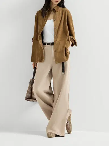 Brunello Cucinelli Women's Suede Shirt with Monili - Light Brown - Size 14 | Thumbnail 6 Brunello Cucinelli Women's Suede Shirt with Monili - Light Brown - Size 14 | Thumbnail 6