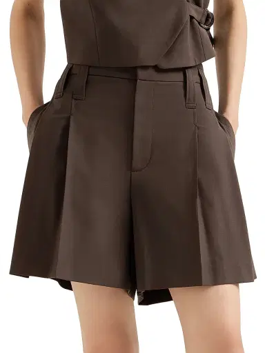 Brunello Cucinelli Women's Tropical Luxury Wool Formal Shorts - Cocoa | Thumbnail 2