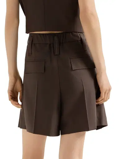 Brunello Cucinelli Women's Tropical Luxury Wool Formal Shorts - Cocoa | Thumbnail 3