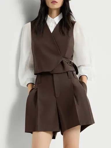 Brunello Cucinelli Women's Tropical Luxury Wool Formal Shorts - Cocoa | Thumbnail 5
