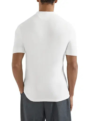 Brunello Cucinelli Men's Ribbed Stretch Cotton and Modal Jersey T-Shirt with Henley Collar - White - Size XXXL | Thumbnail 3