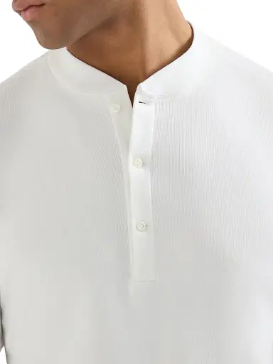 Brunello Cucinelli Men's Ribbed Stretch Cotton and Modal Jersey T-Shirt with Henley Collar - White - Size XXXL | Thumbnail 4