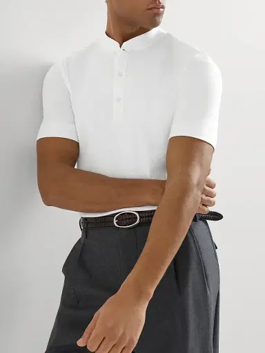 Brunello Cucinelli Men's Ribbed Stretch Cotton and Modal Jersey T-Shirt with Henley Collar - White - Size XXXL | Thumbnail 5