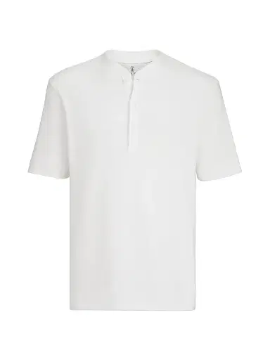 Brunello Cucinelli Men's Ribbed Stretch Cotton and Modal Jersey T-Shirt with Henley Collar - White - Size XXXL | Thumbnail 1