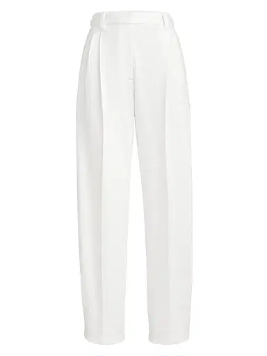 Brunello Cucinelli Women's Techno Cotton Piqué Sartorial Baggy Trousers - White | Thumbnail 1 Brunello Cucinelli Women's Techno Cotton Piqué Sartorial Baggy Trousers - White | Thumbnail 1