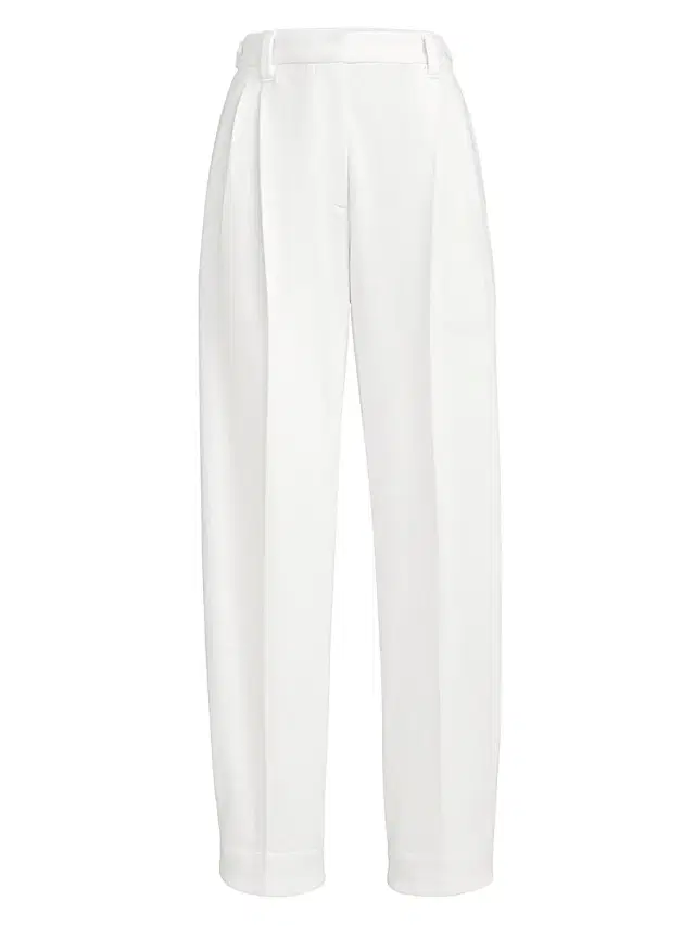 Brunello Cucinelli Women's Techno Cotton Piqué Sartorial Baggy Trousers - White