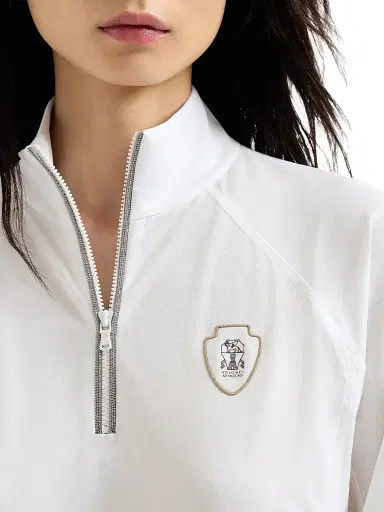 Brunello Cucinelli Women's Techno Piqué Sweatshirt with Logo and Precious Half Zip - White | Thumbnail 4