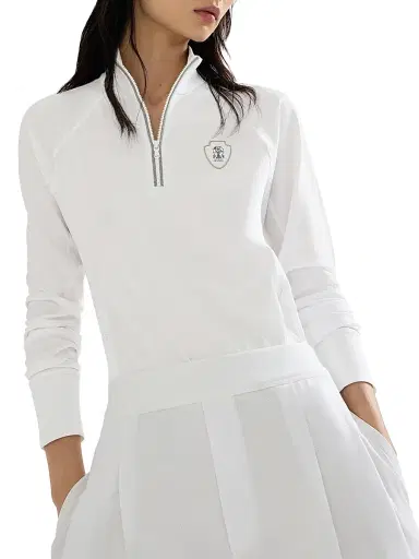 Brunello Cucinelli Women's Techno Piqué Sweatshirt with Logo and Precious Half Zip - White | Thumbnail 5