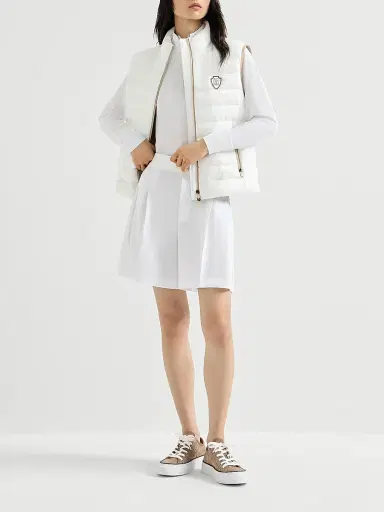 Brunello Cucinelli Women's Techno Piqué Sweatshirt with Logo and Precious Half Zip - White | Thumbnail 6