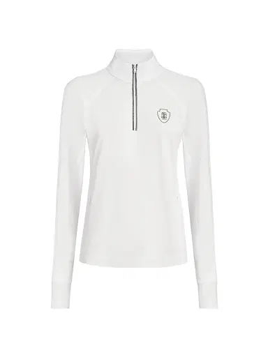 Brunello Cucinelli Women's Techno Piqué Sweatshirt with Logo and Precious Half Zip - White | Thumbnail 1
