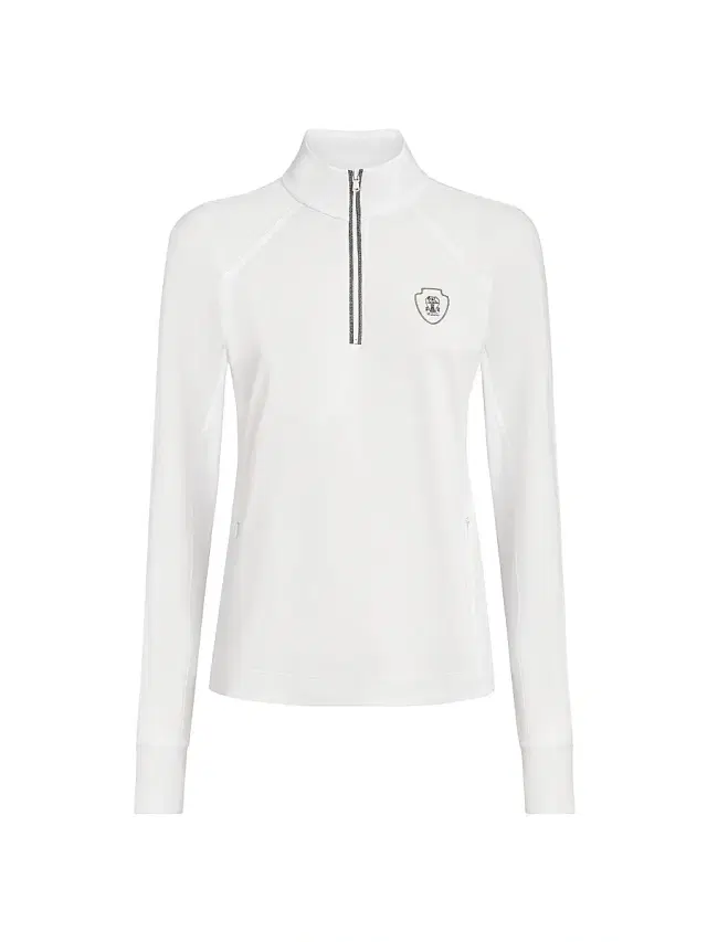 Women's Techno Piqué Sweatshirt with Logo and Precious Half Zip - White