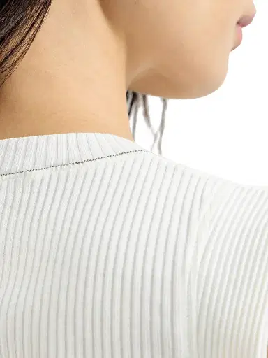 Brunello Cucinelli Women's Cotton Ribbed Jersey Top with Monili - | Thumbnail 4 Brunello Cucinelli Women's Cotton Ribbed Jersey Top with Monili - | Thumbnail 4