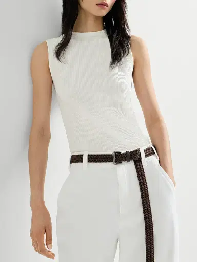 Brunello Cucinelli Women's Cotton Ribbed Jersey Top with Monili - | Thumbnail 5 Brunello Cucinelli Women's Cotton Ribbed Jersey Top with Monili - | Thumbnail 5