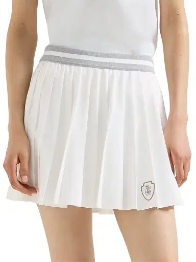 Brunello Cucinelli Women's Techno Poplin Pleated Skirt with Logo - White - Size 10 | Thumbnail 2