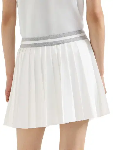 Brunello Cucinelli Women's Techno Poplin Pleated Skirt with Logo - White - Size 10 | Thumbnail 3