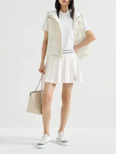 Brunello Cucinelli Women's Techno Poplin Pleated Skirt with Logo - White - Size 10 | Thumbnail 6