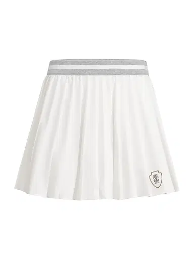 Brunello Cucinelli Women's Techno Poplin Pleated Skirt with Logo - White - Size 10 | Thumbnail 1