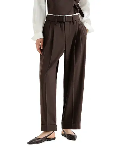 Brunello Cucinelli Women's Tropical Luxury Wool Baggy Sartorial Trousers - Cocoa | Thumbnail 2 Brunello Cucinelli Women's Tropical Luxury Wool Baggy Sartorial Trousers - Cocoa | Thumbnail 2
