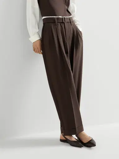 Brunello Cucinelli Women's Tropical Luxury Wool Baggy Sartorial Trousers - Cocoa | Thumbnail 5 Brunello Cucinelli Women's Tropical Luxury Wool Baggy Sartorial Trousers - Cocoa | Thumbnail 5