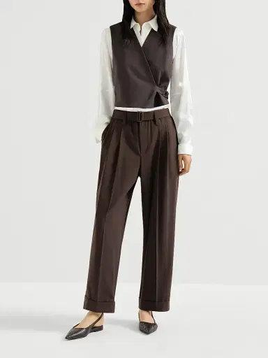 Brunello Cucinelli Women's Tropical Luxury Wool Baggy Sartorial Trousers - Cocoa | Thumbnail 6 Brunello Cucinelli Women's Tropical Luxury Wool Baggy Sartorial Trousers - Cocoa | Thumbnail 6