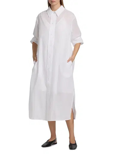 Jil Sander Women's Cotton Relaxed-Fit Midi-Shirtdress - Optic White | Thumbnail 2 Jil Sander Women's Cotton Relaxed-Fit Midi-Shirtdress - Optic White | Thumbnail 2