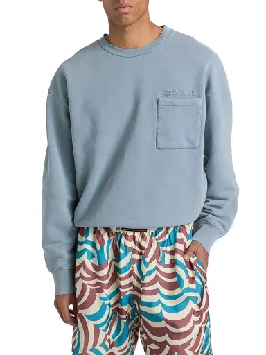 Marni Men's Garment-Dyed Cotton Crewneck Sweatshirt - Sky - Size 44 | Thumbnail 3 Marni Men's Garment-Dyed Cotton Crewneck Sweatshirt - Sky - Size 44 | Thumbnail 3