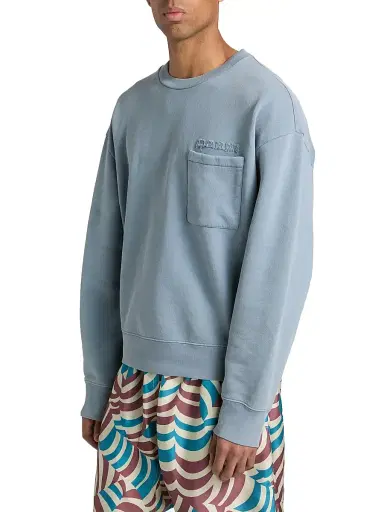Marni Men's Garment-Dyed Cotton Crewneck Sweatshirt - Sky - Size 44 | Thumbnail 4 Marni Men's Garment-Dyed Cotton Crewneck Sweatshirt - Sky - Size 44 | Thumbnail 4