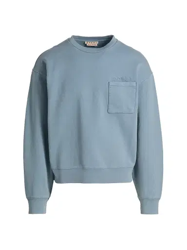 Marni Men's Garment-Dyed Cotton Crewneck Sweatshirt - Sky - Size 44 | Thumbnail 1 Marni Men's Garment-Dyed Cotton Crewneck Sweatshirt - Sky - Size 44 | Thumbnail 1