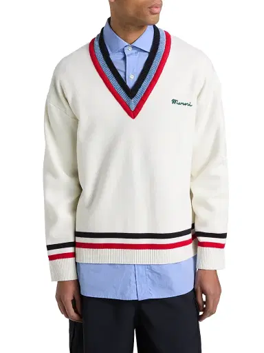Marni Men's Striped Trim V-Neck Knit Sweater - Alabaster | Thumbnail 3