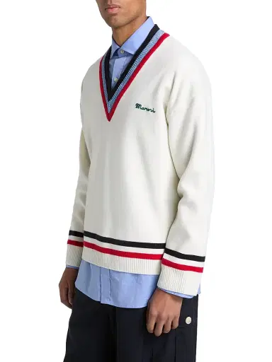 Marni Men's Striped Trim V-Neck Knit Sweater - Alabaster | Thumbnail 4