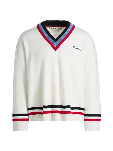 Marni Men's Striped Trim V-Neck Knit Sweater - Alabaster | Thumbnail 1
