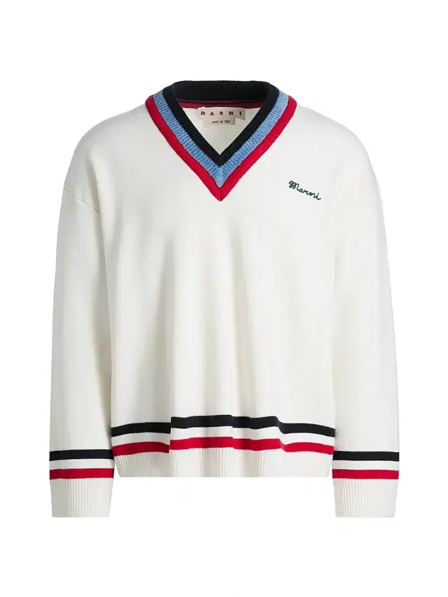 Marni Men's Striped Trim V-Neck Knit Sweater - Alabaster