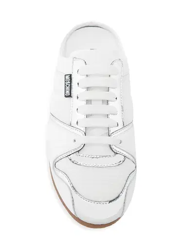 MOSCHINO Women's Logo Chrome Mesh-Leather Mules - White Silver - Size 10 | Thumbnail 4 MOSCHINO Women's Logo Chrome Mesh-Leather Mules - White Silver - Size 10 | Thumbnail 4