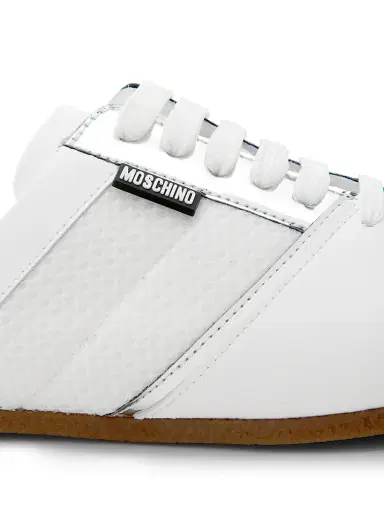 MOSCHINO Women's Logo Chrome Mesh-Leather Mules - White Silver - Size 10 | Thumbnail 5 MOSCHINO Women's Logo Chrome Mesh-Leather Mules - White Silver - Size 10 | Thumbnail 5