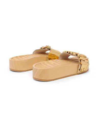 MOSCHINO Women's 45MM Logo & Buckle Chrome Mule Slides - Gold - Size 11 Sandals | Thumbnail 2