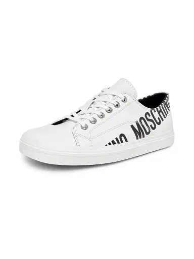 MOSCHINO Men's Logo Leather Low-Top Sneakers - White Black | Thumbnail 2