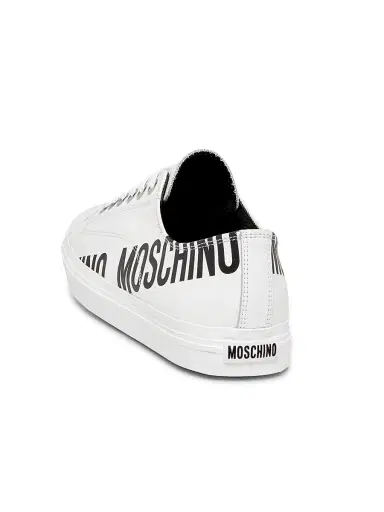 MOSCHINO Men's Logo Leather Low-Top Sneakers - White Black | Thumbnail 4