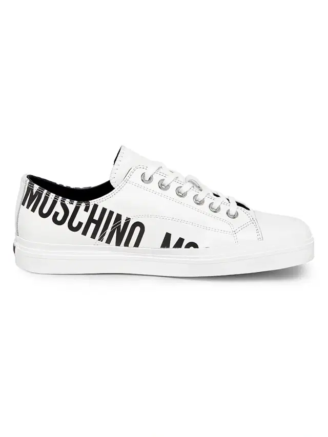 Men's Logo Leather Low-Top Sneakers - White Black