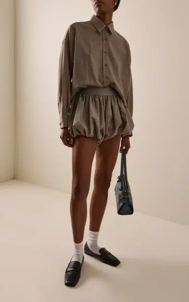 The Frankie Shop Alina Plaid Wool-Blend Bubble-Hem Shorts | Thumbnail 2 The Frankie Shop Alina Plaid Wool-Blend Bubble-Hem Shorts | Thumbnail 2