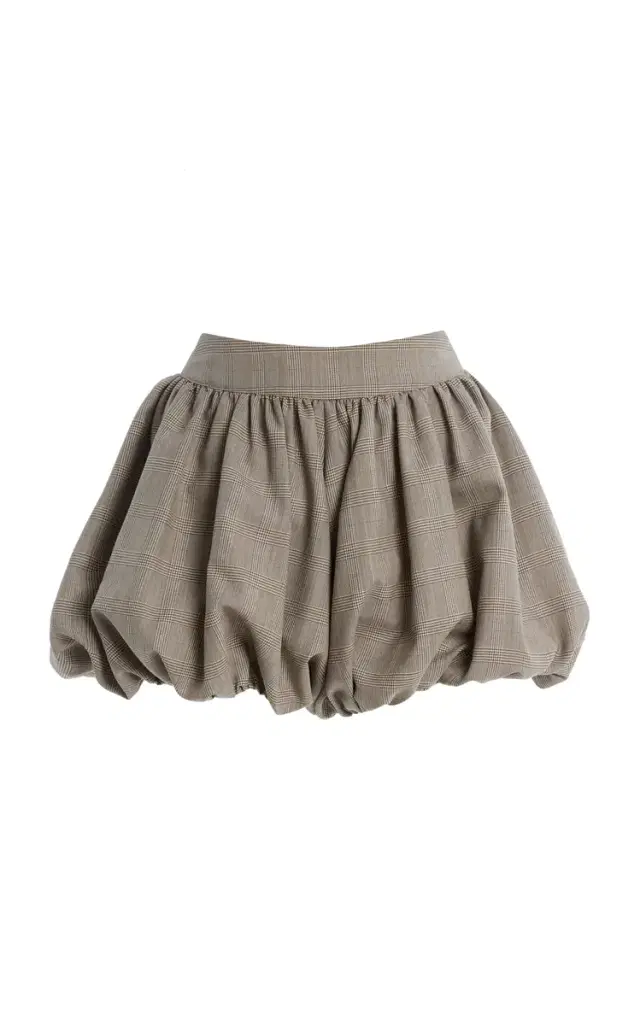 The Frankie Shop Alina Plaid Wool-Blend Bubble-Hem Shorts