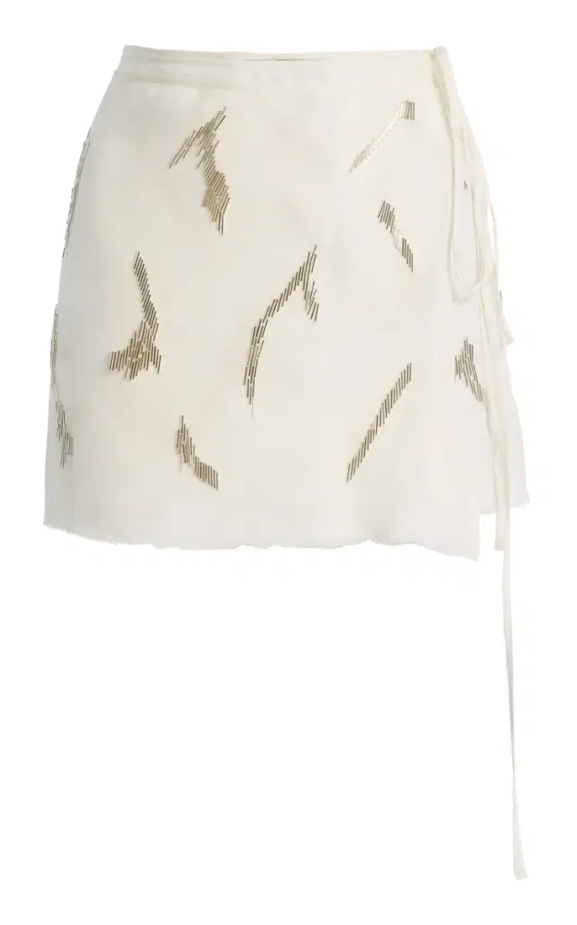 Embroidered Mini Wrap Skirt