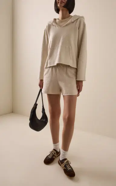 Les Tien Rachel Raw-Edge Cotton Cropped Hoodie | Thumbnail 3 Les Tien Rachel Raw-Edge Cotton Cropped Hoodie | Thumbnail 3