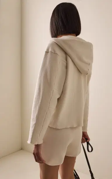 Les Tien Rachel Raw-Edge Cotton Cropped Hoodie | Thumbnail 4 Les Tien Rachel Raw-Edge Cotton Cropped Hoodie | Thumbnail 4